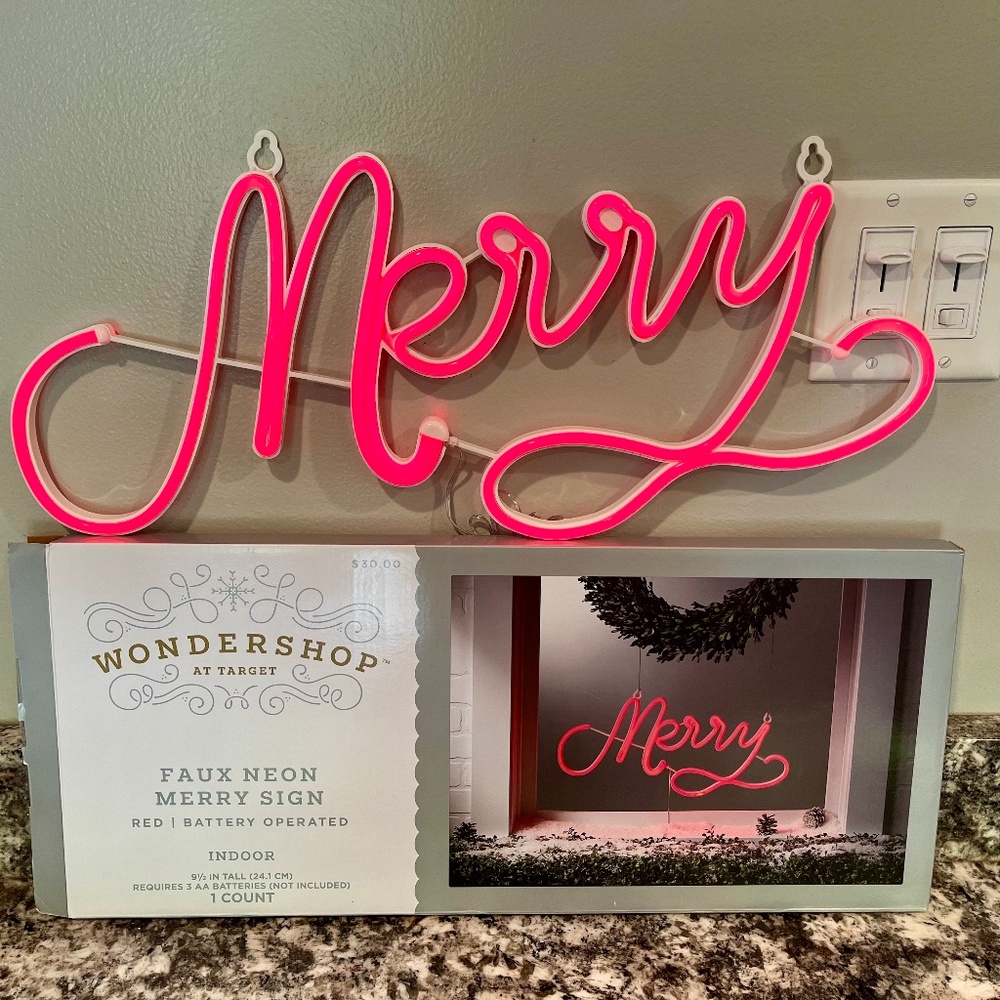 10" Neon Style 'Merry' Christmas Novelty Silhouette Light Red - Wondershop